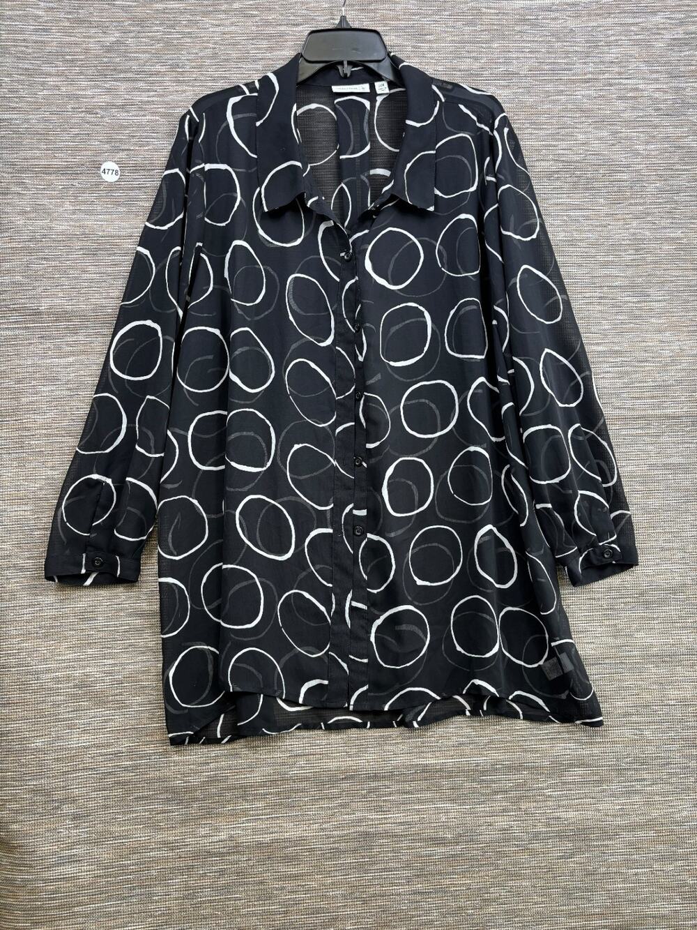 Susan Graver Sheer Blouse Womens Size 24W Black White Geometric Relaxed Collared